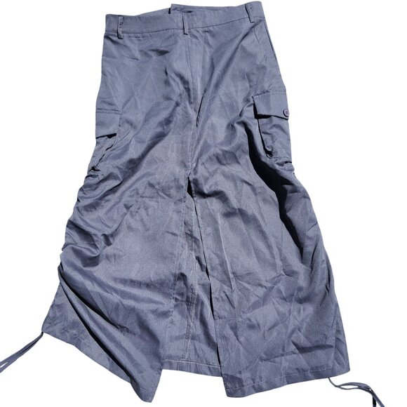 Micas Women Size Large High-Waisted Gray Cargo Maxi Skirt Slit Drawstring Hem - Picture 9 of 11